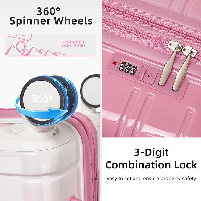 LARVENDER Luggage Sets 5 Piece Hardside Expandable Suitcase with Wheels Lock,PC+ABS Hardside Lightweight Rolling Suitcase for Women and Men,Peach Sparkling