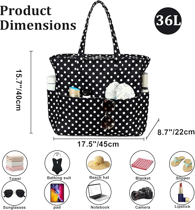 LEDAOU Large Beach Bag Women Waterproof Sandproof Zipper Beach Tote Pool Bag for Swim Gym Grocery Travel with Wet Pocket | Waterproof, Sandproof, Zipper, Pool, Gym, Grocery