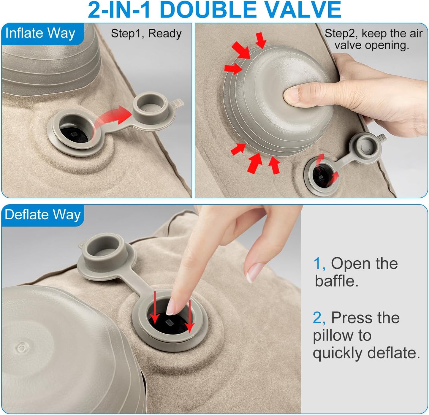 1 Pack Inflatable Travel Foot Pillow,Inflatable Leg Pillow Outdoor Stool, Adjustable 3 Layers Height Leg Rest Pillow for Airplane, Office, Home, Trains, Cars (1Pack Grey)