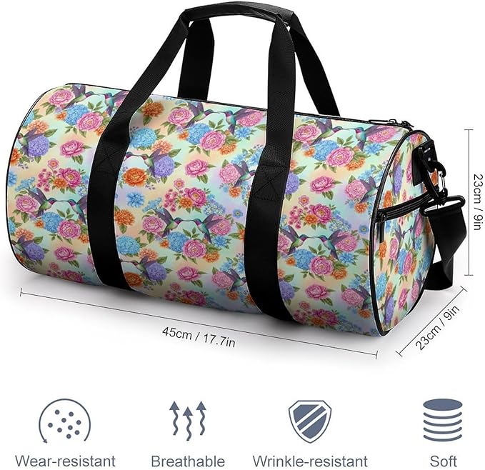 Dance Sports Gymnastics Bag Retro Hummingbirds Floral Foldable Gym Bags Lightweight Travel Sports Bag Unisex Gym Duffel Bags
