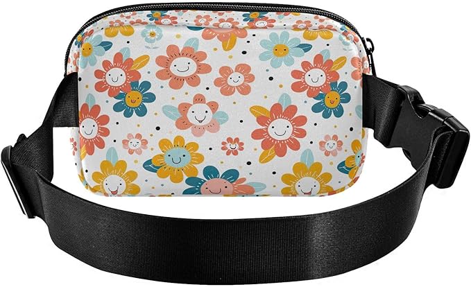 Cute Flowers Smiling Faces Fanny Pack for Women Men Water Resistant Fashion Waist Packs with Adjustable Strap Belt Bag for Travel Workout Jogging Hiking 21220449