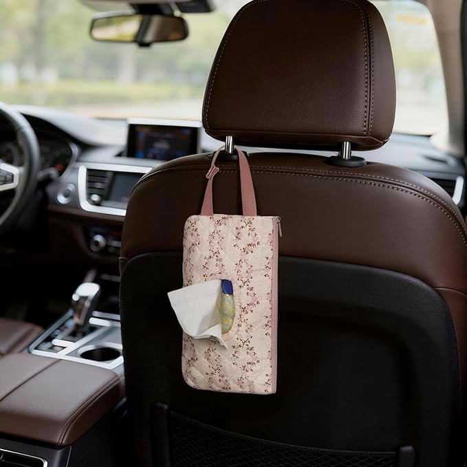 Quilted Baby Wipe Holder Floral Diaper Pouch Portable Quilted Wipes Bag for Car, Stroller (Pink 2)