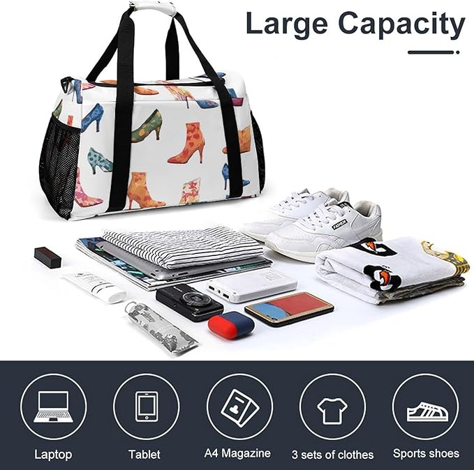 High Heels Boots Duffle Bag Gym Bag for Workout Travel Tote with Detachable Straps