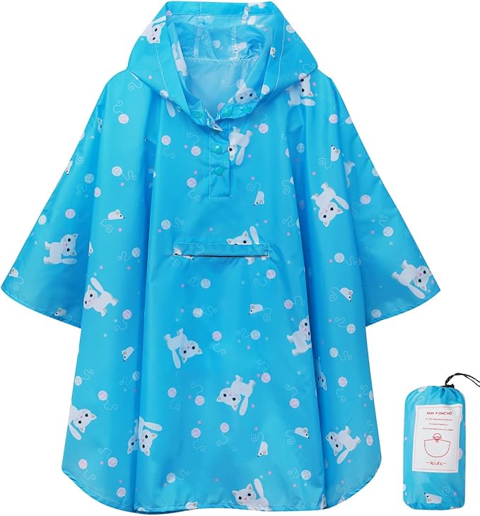 SaphiRose Lightweight Kids Rain Poncho Jacket Waterproof Outwear Rain Coat