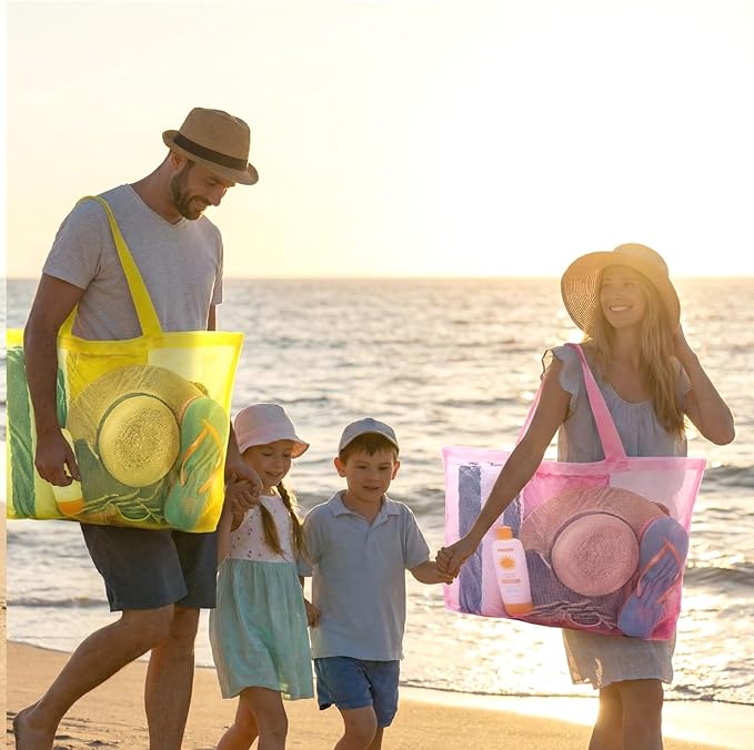 3 Pcs Mesh Beach Bags Portable Mesh Shower Beach Toy Bag With Drawstring Extra Large Tote Hanging Toiletry Bath Organizer for Camping Swimming Gym Travel
