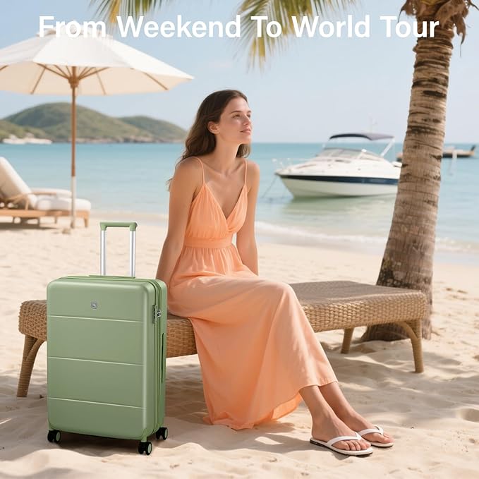 Hanke Expandable 24 Inch Luggage with Spinner Wheels, Hardside Medium Checked luggage, All-PC Hard Shell Suitcase, TSA Lock, Lightweight Checked-Medium (Bamboo Green, 76L)
