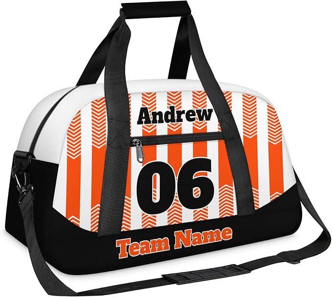 Basketball Soccer Gifts for Boys Girls - Custom Sports Duffle Bag, Personalized Name & Team Bag, Water-Resistant Gym Bag for Basketball, Soccer, Volleyball | Y-Orange Black
