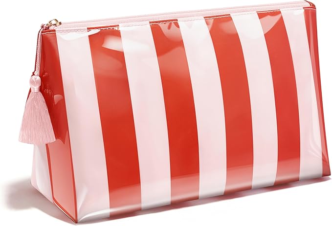 Makeup Bag, Large Clear Coated Cosmetic Bags for Women Girls, Waterproof Travel Makeup Bag for Purse Organizer Zipper Pouch Beach Summer Vacation Essentials Gifts for Women