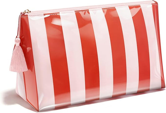 Makeup Bag, Large Clear Coated Cosmetic Bags for Women Girls, Waterproof Travel Makeup Bag for Purse Organizer Zipper Pouch Beach Summer Vacation Essentials Gifts for Women