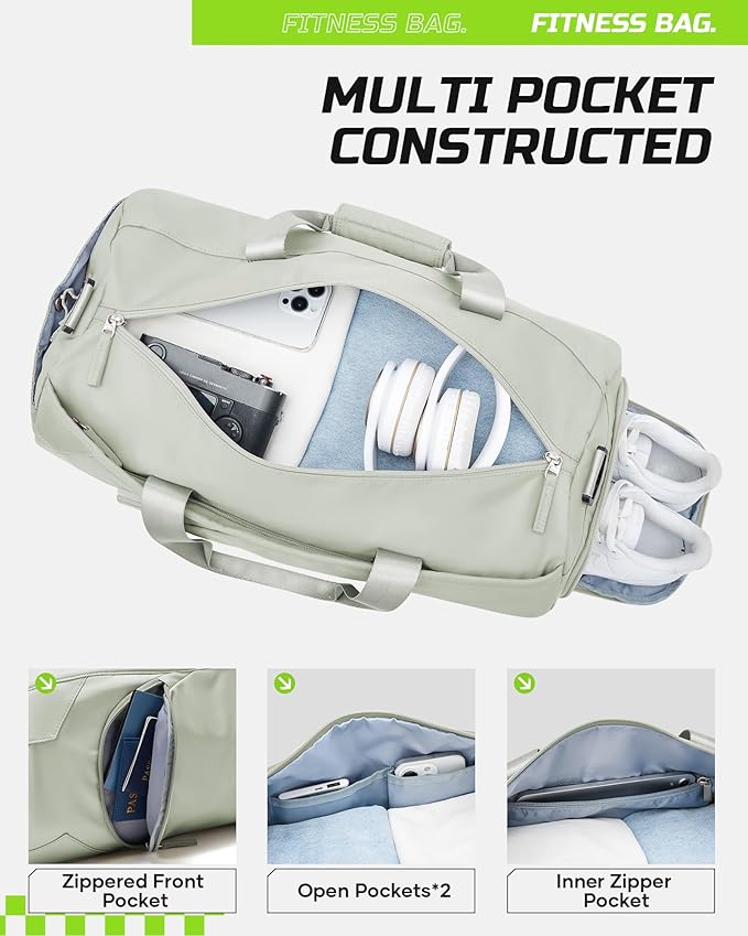 Gym Bag for Women And Mens with Shoe Compartment, Large Duffle Bag with Wet Pocket Carry-on Gym Duffle Bag for Travel and Sports Weekender Overnight Workout Bag Grass Green