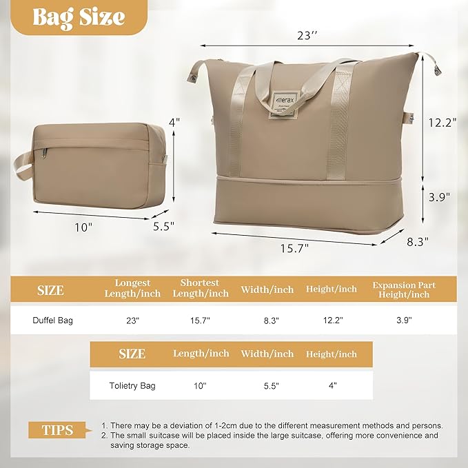 Merax Luggage Set 6 Piece,Lightweight Hardshell Suitcase with Double Spinner Wheels Handle Password Lock,14 IN Cosmetic Case 20/24/28 IN Luggages with Duffel Bag and Toiletry Bag,Khaki