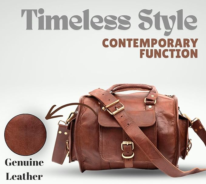 Genuine Leather Gym Duffle Bag – Stylish Weekender Travel Bag for Men & Women, Durable Duffel with Adjustable Shoulder Strap for Gym, Weekend & Travel Use