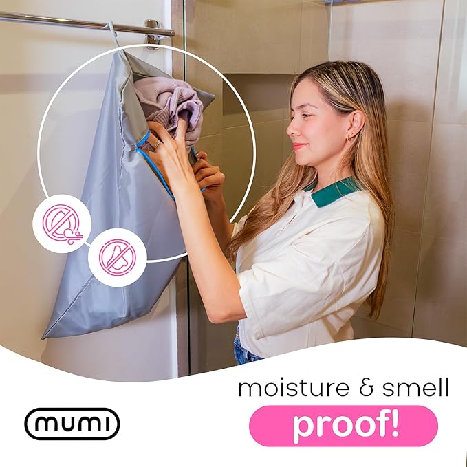 MUMI Travel Laundry Bag – Moisture & Smell-Proof Clothes Bag with Folding Hanger & Outer Pouch | Large Laundry Storage Bag for Suitcase, Gym & Packing | Dirty Clothes Organizer (Black)
