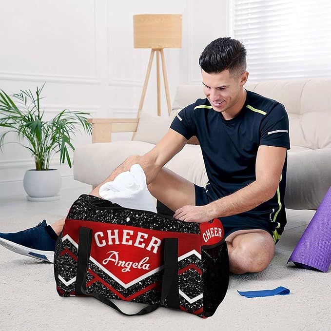 Personalized Name Sports Player Duffel Bags Red Cheer Maroom Cheerleading Black Travel Perform Training Waterproof Casual Bag Weekender Overnight Bag