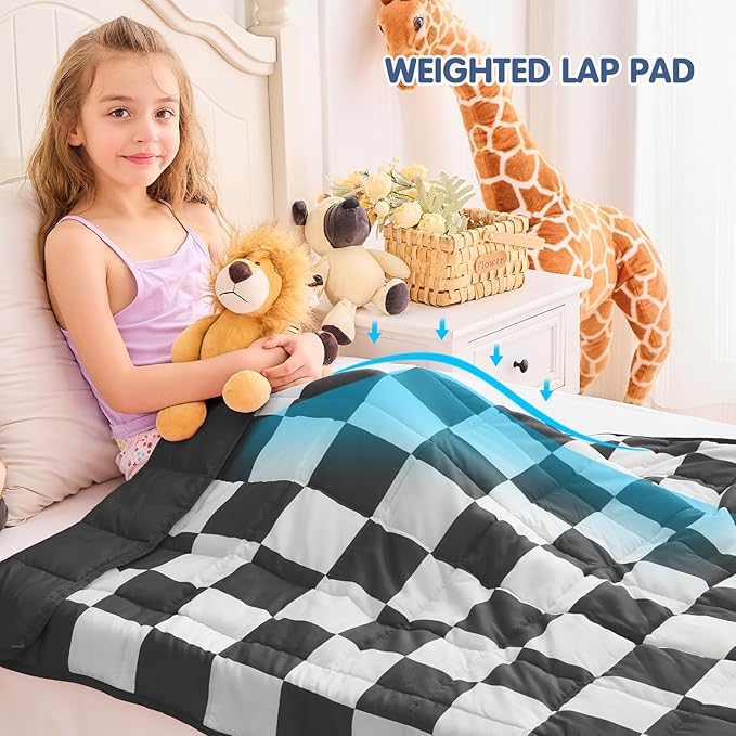 yescool Black Checkered Weighted Blanket 3 Pounds Plaid Weighted Throw Blanket, Heavy Blanket for Sleeping, Tartan Bed Blanket Gifts for 20-40lbs, 36"x48"