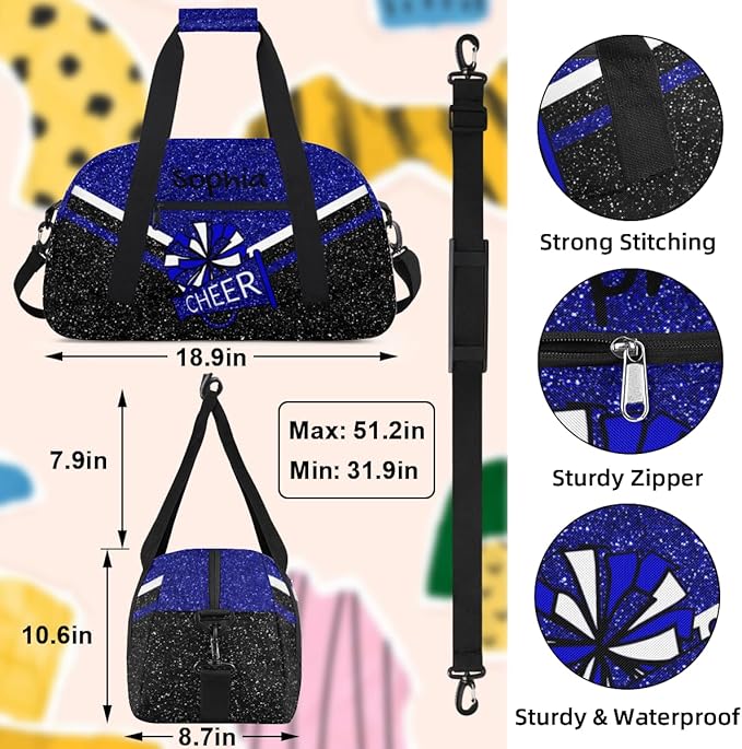 Personalized Blue Glitter Cheer Bag for Cheerleaders, Custom Sport Gym Bag Dance Bag Travel Duffle Bag Cheerleading Gifts for Women
