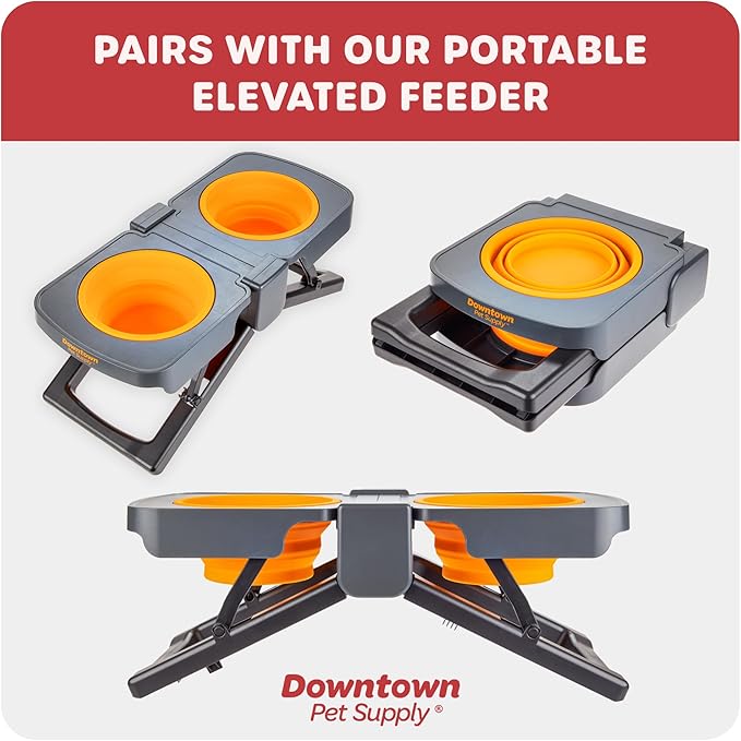Downtown Pet Supply Replacement Dog Bowls, 4-Pack (5 Cup / 40 Ounce) for Elevated Feeders - Collapsible Silicone, Lightweight for Travel - Dishwasher Safe