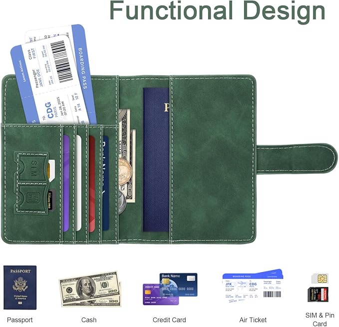 Personalized E Passport Holder Cover Initial Letter Travel Wallet RFID Blocking Passport Cover Credit Card Holder Case Passport Book Holders for Women and Men, Pine Green-E