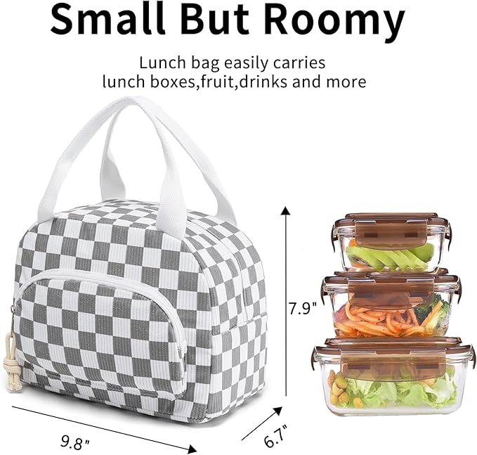 Lunch Bag Women Lunch Box for Women Adult Cute Insulated Lunch Bag Small Cooler Lunch Tote Bags for Work Picnic School (Beige-Gray Plaid)