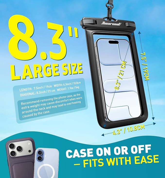 Hiearcool Waterproof Phone Pouch,Waterproof Phone Case for iPhone 17 16 15 14 13 Pro Max Plus up to 8.3",IPX8 Cellphone Dry Bag for Beach Cruise Travel Black&Olive Green-2Pack | up to 8.3", IPX8, Cellphone Dry Bag, 2Pack