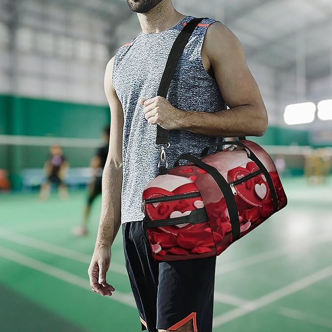 Oxford Cloth Happy Valentine's Day1 Gym Bag,Duffle Bag with Shoes Compartment And Adjustable Shoulder Straps，Weekender Bags for Men Women.