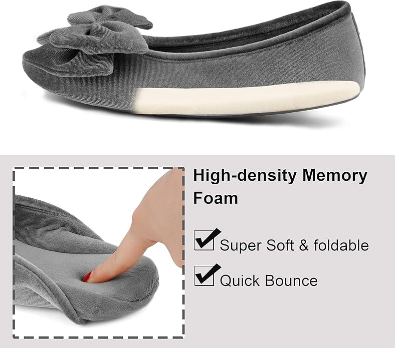 BCTEX COLL Women's Fancy House Slippers with Bow, Ladies Sexy Velvet Ballerina Slipper