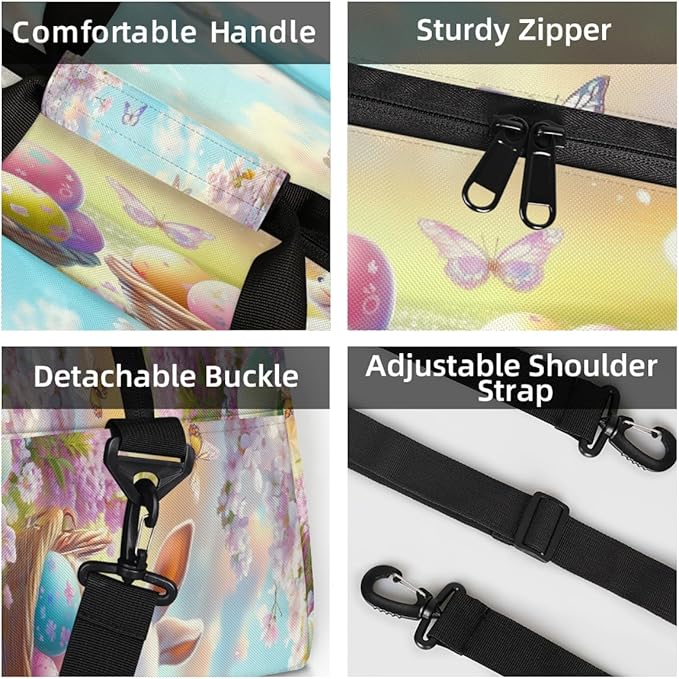 Kids Duffle Bag Girls Boys Spring Floral Easter Bunny Eggs Butterdly Weekender Overnight Bag,Lightweight Duffel Bags for Traveling Gym Sport Dance