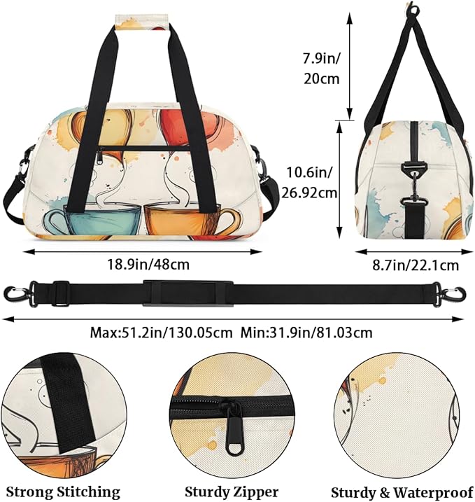Love's Coffee Kids-Duffel-Bags Gymnastics Dance Bag Carry-On Overnight Travel Gym Lightweight Dance Sports Bags For Girls Boys Kids，