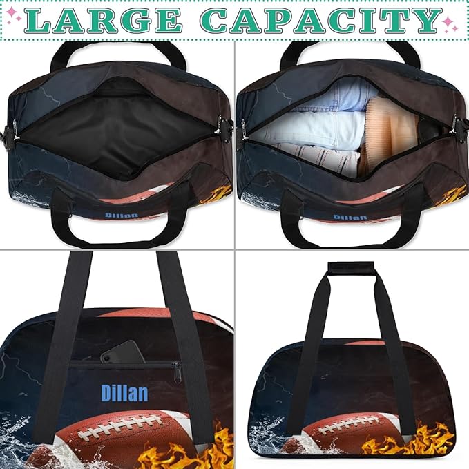 Personalized Name Sports Bag for Kids Boys, Custom Sport Gym Bag for Boys Girls Duffel Fitness Travel Weekender Tote Carry-On Training Perform Bag, Customized Kids Gift Soccer Rugby Theme