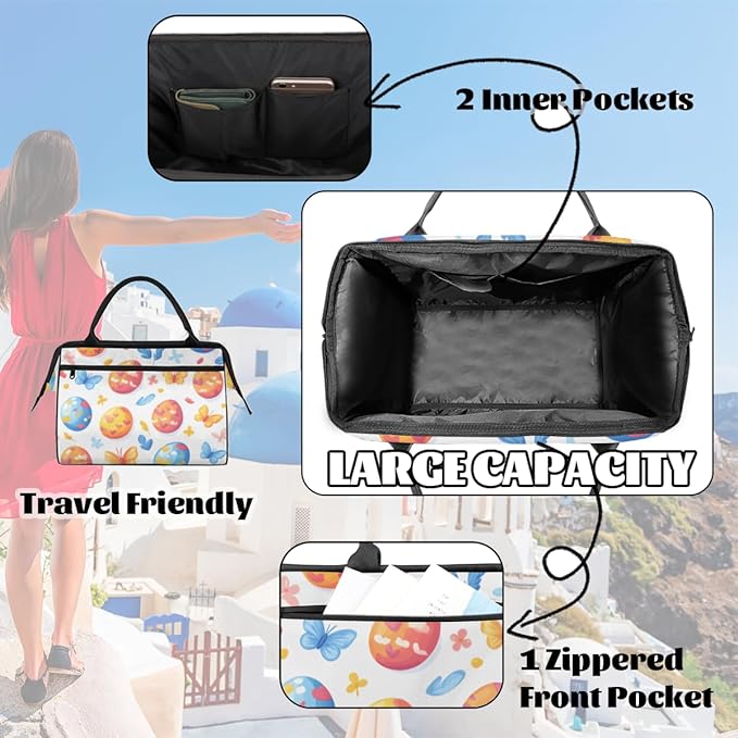 Spring Easter Eggs Overnight Weekender Bag for Women Men Travel Duffel Bags Waterproof Luggage Carry on Sports Yoga Gym Bag