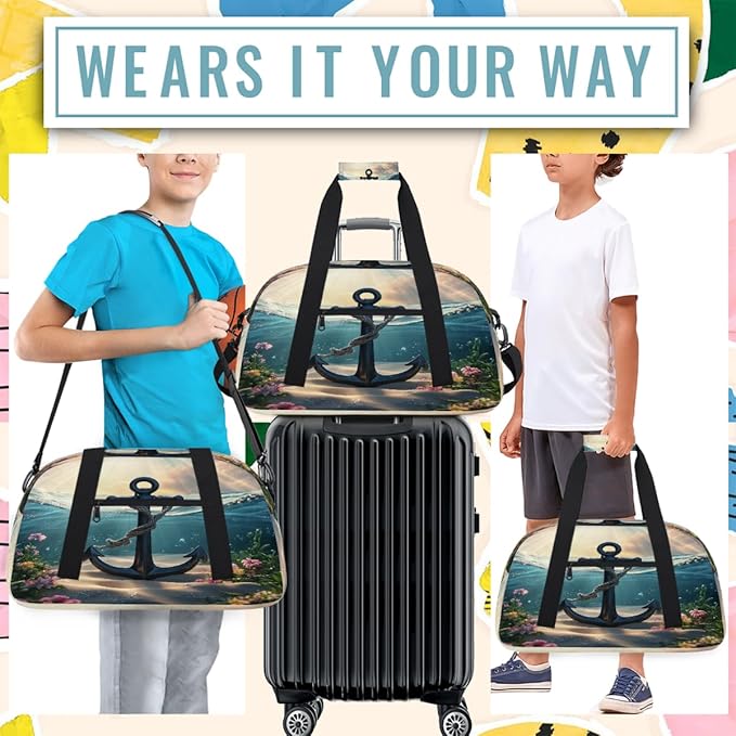 Kids Duffle Bag Girls Boys Ocean Nautical Anchor Floral Weekender Overnight Bag,Lightweight Duffel Bags for Traveling Gym Sport Dance