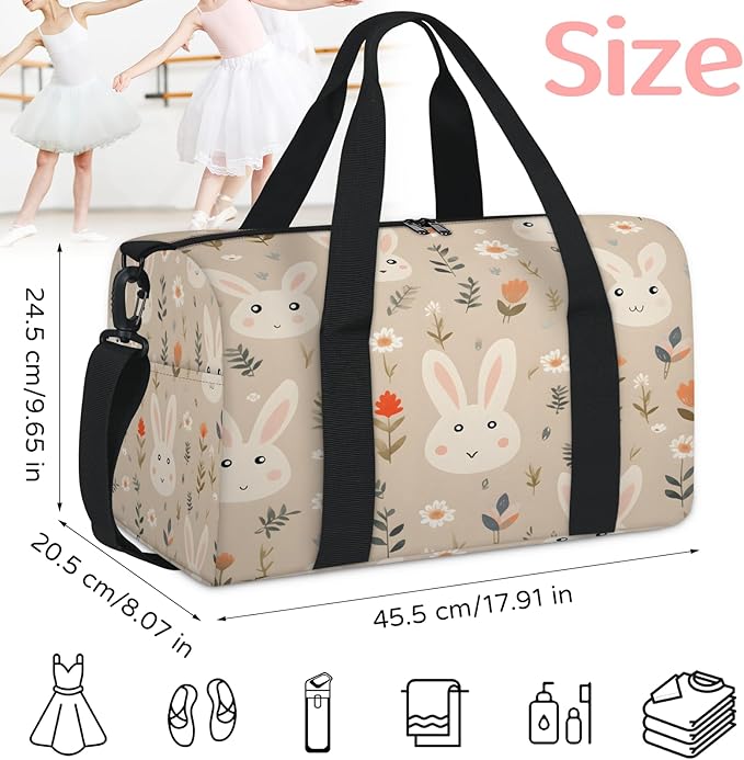 Bunny Gym Bag for Women 17 inch Waterproof Carry On Overnight Weekender Bag Sports Duffel Tote Bags for Travel Workout