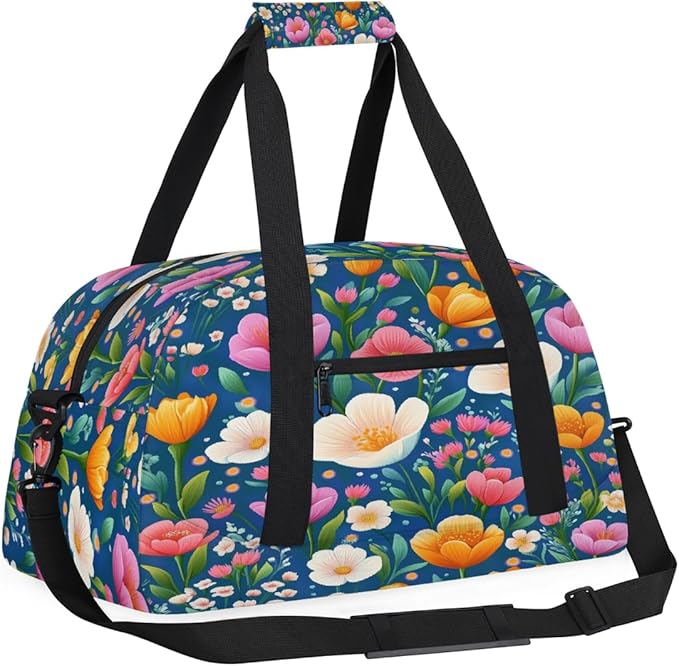 Kids Duffle Bag Girls Boys Spring Colorful Floral Garden Weekender Overnight Bag,Lightweight Duffel Bags for Traveling Gym Sport Dance