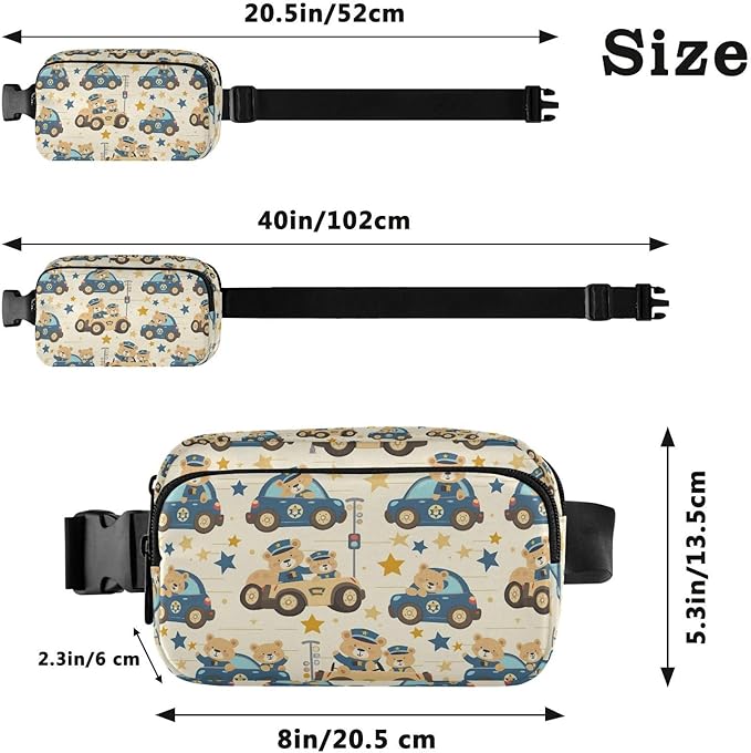 Kawaii Bear Police Car Fanny Pack for Women Men Water Resistant Fashion Waist Packs with Adjustable Strap Belt Bag for Travel Workout Jogging Hiking 21220281