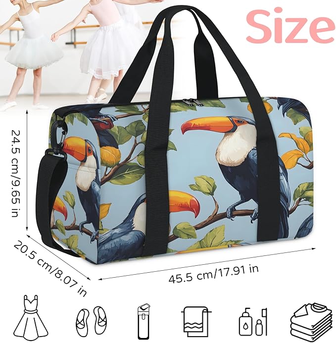 Cute Toucan Travel Duffle Bag for Women Men, Overnight Weekender Bag, Carry on Tote for Sport Gym