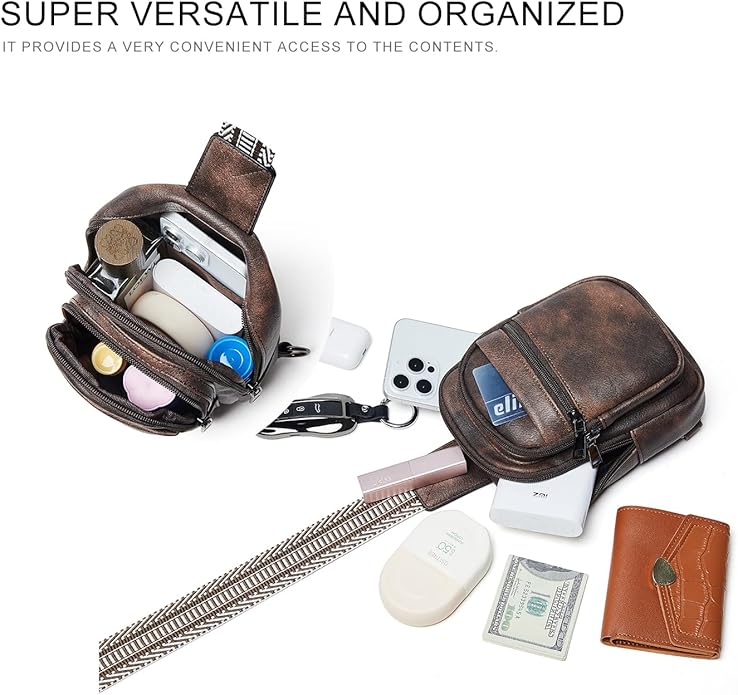 Sling Bag For Women Faux Leather Small Casual Daypack Backpack Fanny Pack Crossbody Chest Bags Purse