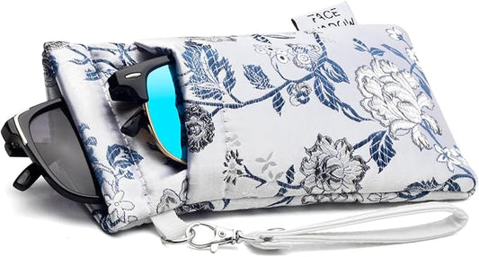 Face Shadow Double Glasses Case Soft Eyeglass Case For Women Men Squeeze Top Sunglasses Case With Cleaning Cloth