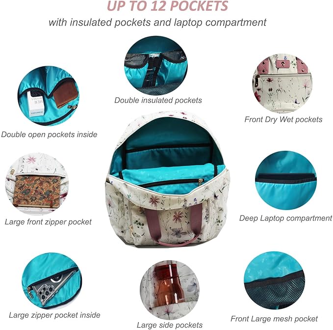 Diaper Bag Backpack, Large Capacity Multifunction Baby Essentials Fashion Travel Pack Linen Canvas office Laptop Bag (Corduroy Purple Flower)
