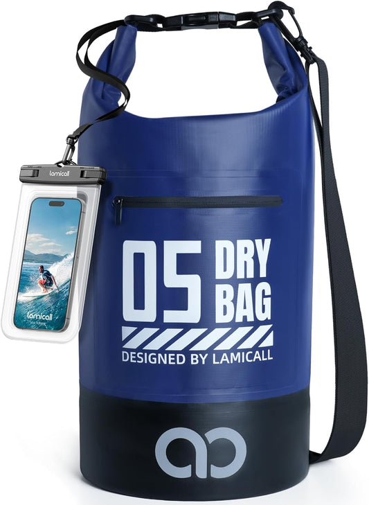 Lamicall Dry Bag Waterproof Backpack - [Zippered Pocket] 5L/10L/20L/30L/40L Roll Top Waterproof Bag with Water Proof Phone Pouch, Floatable Drybag for Swimming, Boating, Kayaking, Camping, Beach