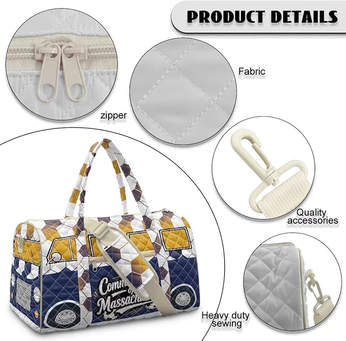COEQINE Massachusetts Van Car Duffle Bag Quilted Tote Bag For Men Medium Toiletry Bag Weekender Overnight for Workout