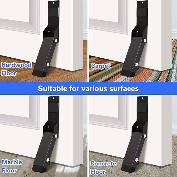 Door Stoppers Adhesive, Kick Down Door Stop Holder Keep Door Open, Door Stops for Bottom of Door, One Touch Rubber Doorstop, Self-Adhesive or Screw Easy Install, Upgraded Anti-Slip Rubber