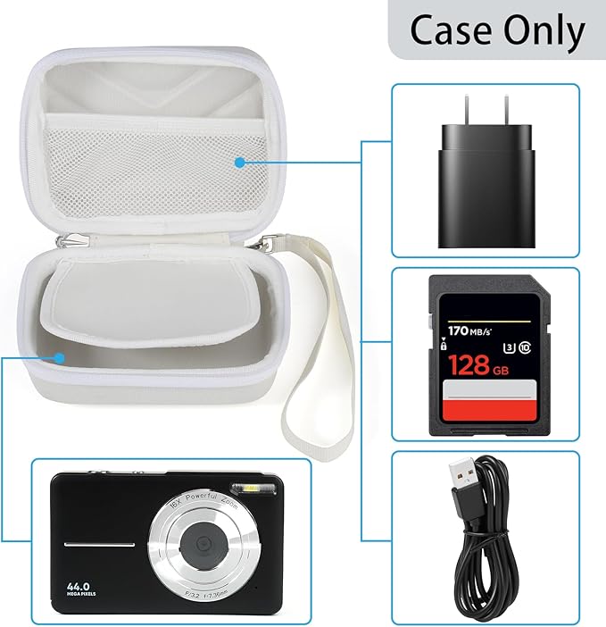 Digital Camera Case for AbergBest 21 Mega Pixels 2.7" LCD Rechargeable HD/Kodak Pixpro/Canon PowerShot ELPH 180/190/Sony DSCW800/DSCW830 Cameras, Travel Carrying Protective Case for Camera - White