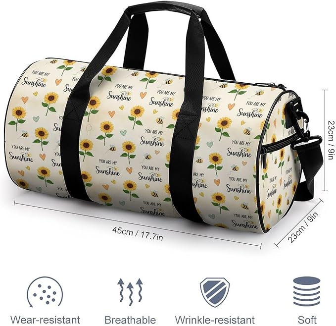 Weekender Carry on Beach Yoga Overnight Luggage Bag Gym Sports Travel Workout Bag Overnight Bags (You Are My Sunshine Bees Sunflowers Print)
