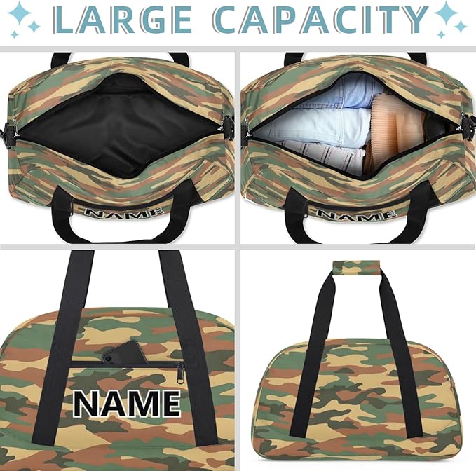 Camouflage Mini Gym Bag 18 inch for Women Men Waterproof Custom Green Camouflage Travel Duffel Bag Carry On Overnight Tote Nurse Bag for Work Fitness Hiking