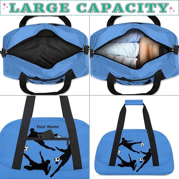 Personalized Soccer Theme Gym Bags for Kids Boys with Custom Name Sport Bags for Training Travel Overnight Weekender