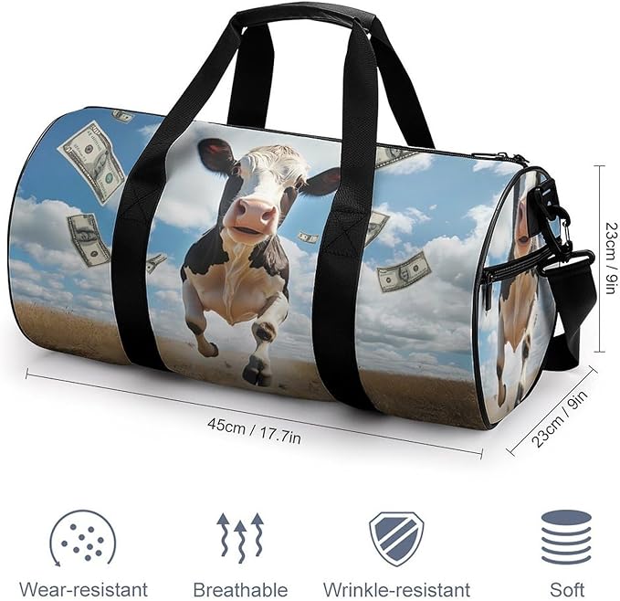 Cow Print Dollar Gym Bag Travel Duffel Bag Lightweight Carry On Bags Weekender Bags for Women Men