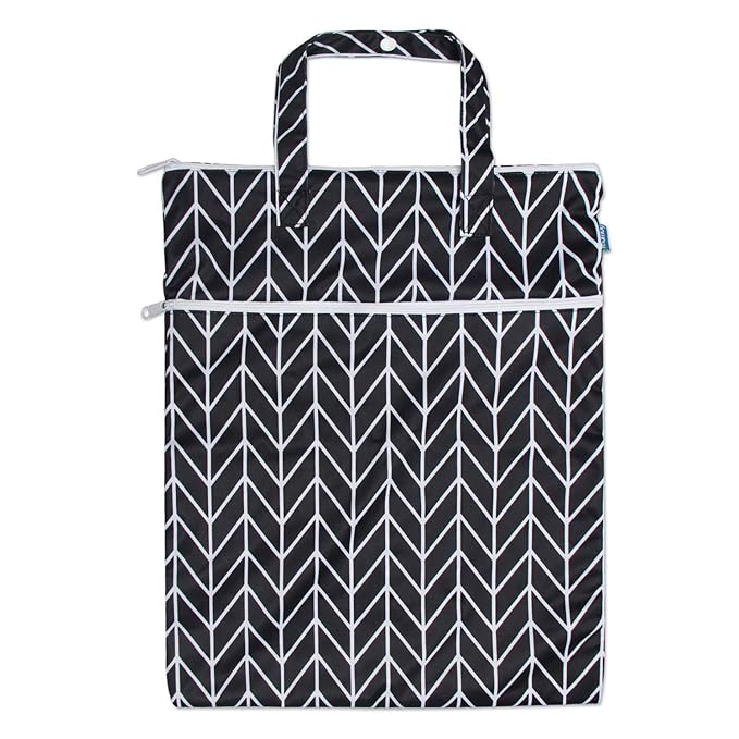 Teamoy Travel Hanging Wet Dry Bag Organizer (17.3 x 13.4 inches) with Two Compartments for Cloth Diaper, Laundry, Swimsuits and More, Easy to Hang Everywhere (M, Black Arrow)