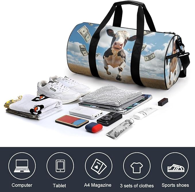 Cow Print Dollar Gym Bag Travel Duffel Bag Lightweight Carry On Bags Weekender Bags for Women Men