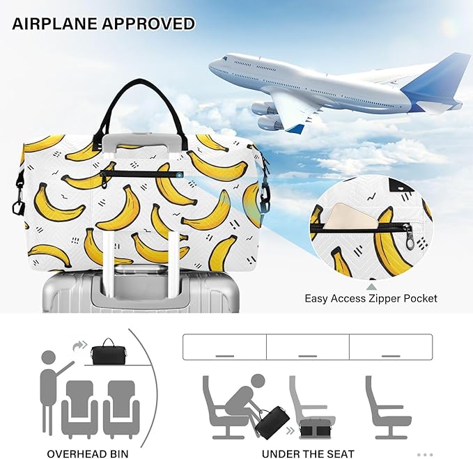 Travel Duffle Bag, Cartoon Banana Pattern Gym Bag with Storage Bag Weekender Overnight Bag for Men Women Trip Sports Yoga