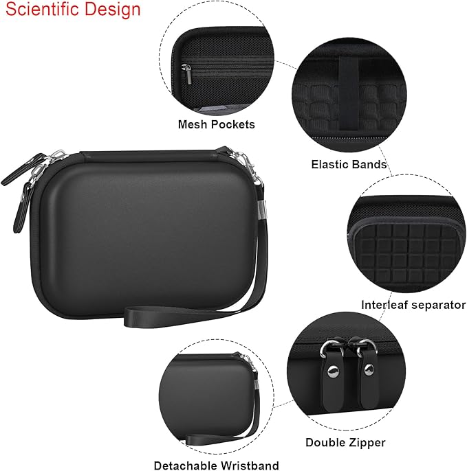 Elonbo Camera Carrying Case for KODAK PIXPRO FZ55 / FZ53 / FZ45 / FZ43 16MP Digital Camera, Vlogging Camera Storage Holder Travel Bag, Mesh Bag Fits Batteries, Cable, Memory Card, Card Reader, Black